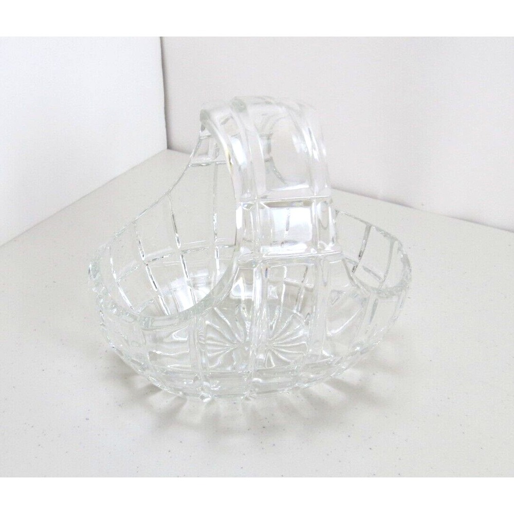 Vintage Decorative Clear Glass Basket with Handle Art Glass Unmarked